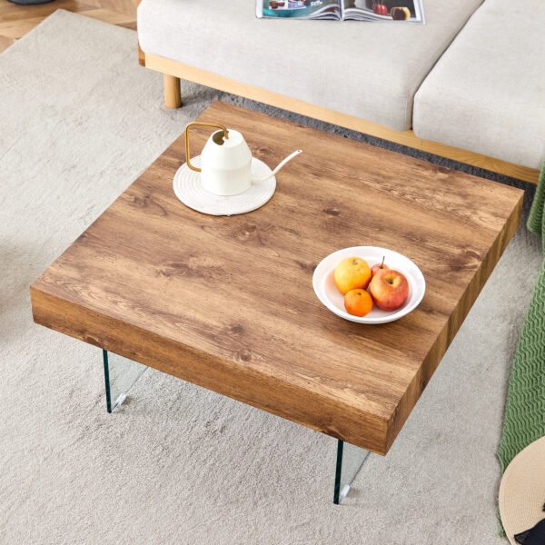 e83bb2e2cd2a4d58854c0099da280b8e_701a29934280ec9132ef329f321304c3 Natural Style Square MDF Coffee Table - 31.5"x31.5" with Tempered Glass Legs.Density Board Sticker,Reinforced Glass.