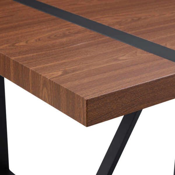 e84e2659d8b3483eacb1eee186674aa4_25f67f402271278e77f9b73fbe7b05f2 Table and chair set.Industrial Style Walnut-Colored Rectangular Dining Table - 71"x39.3" Large Size.Paired with 6 Brown Suede Chairs.Brown armless dining chair,Suitable for kitchen,Dining room,etc.