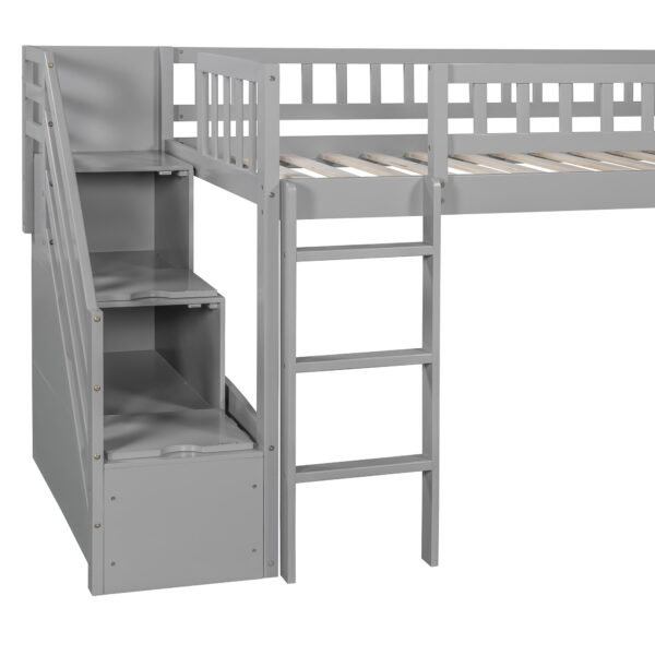 Stairway Twin Size Loft Bed with Two Drawers and Slide,Gray(OLD SKU:LT000515AAE)