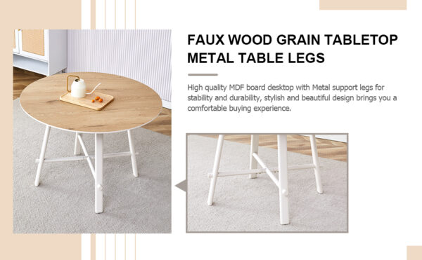 e87e1d607d784cd1a4a9976d5eadb71f_563cf269e8e2ca2716031fa0dd6c7f4b Table and chair set, MDF desktop, white metal table legs, stable and beautiful, suitable for most styles of home. Modern simple dining table, comfortable seating.