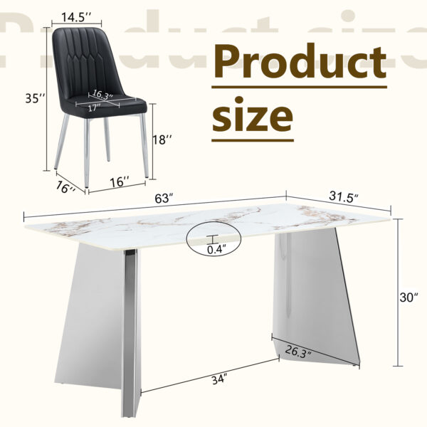 e88fcac6a35a445798ed2c279caa1c6d_c019ce776f0c7aa552f790f2a9906fac Table and chair set.63*31.4 Inch Luxurious Cold Jade Sintered Stone Dining Table Set - 4 Black Chairs With Silver Metal Legs.Modern Light Luxury.Perfect For Dinner Room,Meeting Room,Kitchen,etc.