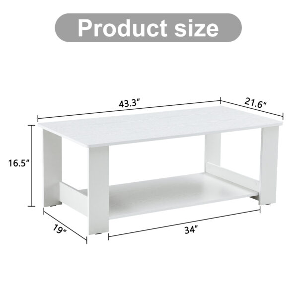 e8a6091a80c042aa8db26e572974fd87_20240206_c981aa4f8189b78221bb9ae3f51eef50 A modern and practical white coffee table and coffee table. The double layered coffee table is made of MDF material,. Suitable for living room, bedroom, and study.43.3"*21.6"*16.5" CT-16