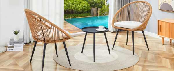 e8a6e6b28141468d9ee4ae50dcd45580_8809f2c666ab55fabf00d69050e1ad3d Modern 3-Piece Set: 17.7" Anti-Spill Round Coffee Table + 2 Rattan Swivel Chairs, Outdoor Patio Furniture for Tea Time.Suitable for Various Outdoor Venues.3-piece Set Packaged As A Single Package.