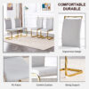 Table and chair set.Large modern rectangular table with 0.4 inch patterned glass tabletop and large MDF table legs.Comes with 8 chairs with faux leather cushioned seats and golden metal legs.