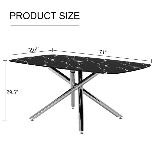 e8b9ce5520834b638da66bcce10e2fc3_a68dce244b612b727f52555b929852bb Large modern minimalist rectangular dining table with 0.39 "imitation marble black tabletop and silver metal legs, suitable for kitchen, dining room, living room, conference room.W1151S00985