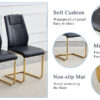 Table and chair set.Luxurious Tempered Glass Dining Set - 63"x35.4" with 6 Comfortable Black PU Chairs With Golden Arched Metal Legs .V-Shaped Support Design Table Leg.