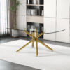 Large Modern Minimalist Rectangular Glass Dining Table for 6-8 with 0.39" Tempered Glass Tabletop and Golden Plated Metal Legs,for Kitchen Dining Living Meeting Room Banquet hall 71'' x 39'' x30''1537