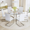 Modern minimalist style circular transparent tempered glass table, tempered glass tabletop, silver metal table legs, suitable for kitchen, dining room, and living room, 42 "* 42" * 29.5 "1123r