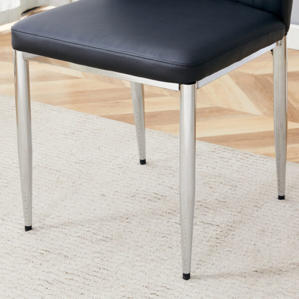 e9497df338bb452f844cdbac0ab3f1a5_04af5faa269cb7bd39b5b04c90cd165d Set of 8 Black PU Comfort Dining Chairs (17.7"x25").Dining chair with extended backrest,BLACK PU,Silver metal legs,Suitable for various places such as family restaurants, hotels, coffee shops,etc.
