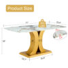 A modern minimalist dining table. Imitation marbled glass tabletop. Gold MDF table legs for kitchen and living room