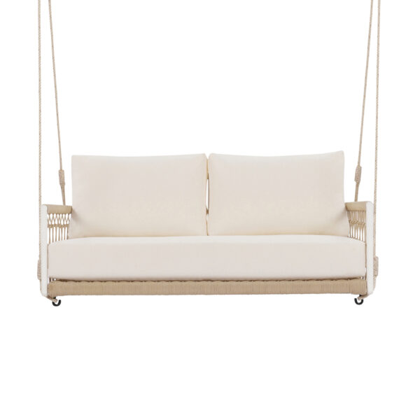 TREXM 1-Piece Woven Rope Outdoor Swing Sofa with Soft Cushions Seating 2 for Patio, Courtyard and Balcony (Beige)
