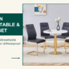 Table and chair set.31.5 Inch Elegant White Marble Pattern Round Dining Table - Suction Molding Annular Texture.Paired With 4 Black High-quality PU Chairs With Arched Golden Metal Legs.
