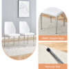 Table and chair set.Modern circular transparent tempered glass table, tempered glass tabletop, silver metal table legs.A Set of 4 White PU Comfort Dining Chairs with extended backrest.