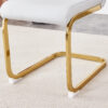 Table and chair set.Large modern rectangular table with 0.4 inch patterned glass tabletop and large MDF table legs.Comes with 8 chairs with faux leather cushioned seats and golden metal legs.