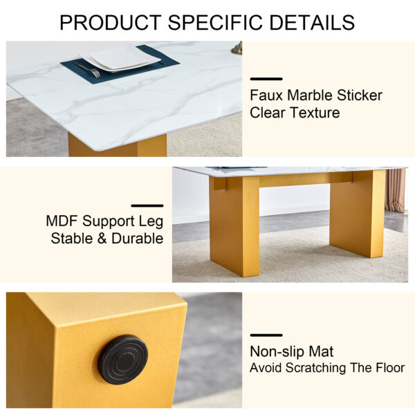 e9d6493d1af844f58e64423d75f7e227_aedf13aa4b46e83d863af9d7b24834e7 Large modern rectangular table with 0.4 inch patterned tabletop and large MDF table legs, suitable for kitchen, dining room, and living room 71 "* 35.4" * 30 " 1546