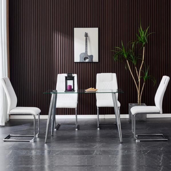 e9f62ab7dc844adf953517e97b548dc3_20230131_288e35ba40577990ece46d3b7455d16d Modern Dining Chairs with Faux Leather Padded Seat Dining Living Room Chairs Upholstered Chair with Metal Legs Design for Kitchen, Living, Bedroom, Dining Room Side Chairs Set of 4 (White+PU )C-001