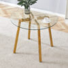 Modern Luxurious Round Tempered Glass Dining Table with Gold 7-Shaped Metal Legs,suitable for family meals, office conferences, or as a casual coffee table for various occasions.36*36*29.5