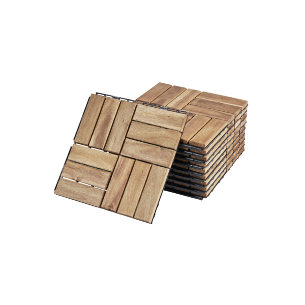 30 PCS Interlocking Deck Tiles Checker Pattern, 12" x 12" Square Yellow Acacia Hardwood Outdoor Flooring for Patio, Bancony, Pool Side,...