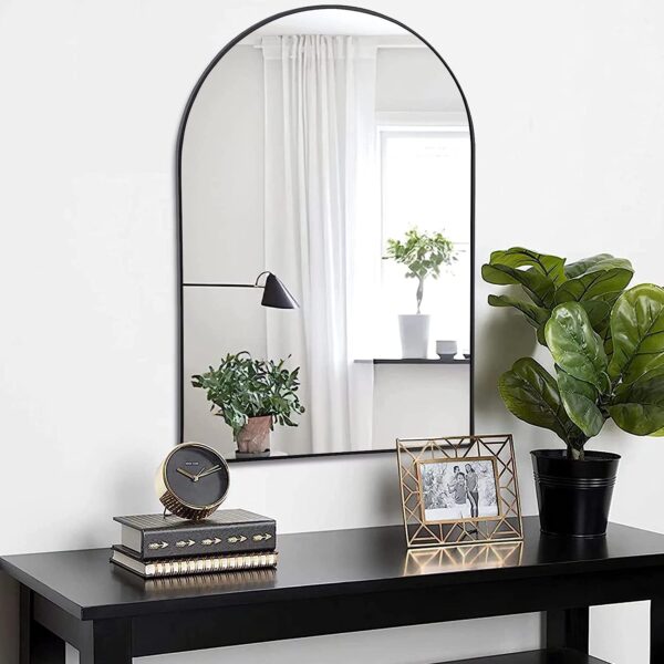 24x36 Inch Black Metal Framed Arched Bathrrom Mirror for Wall.(W2203134097)