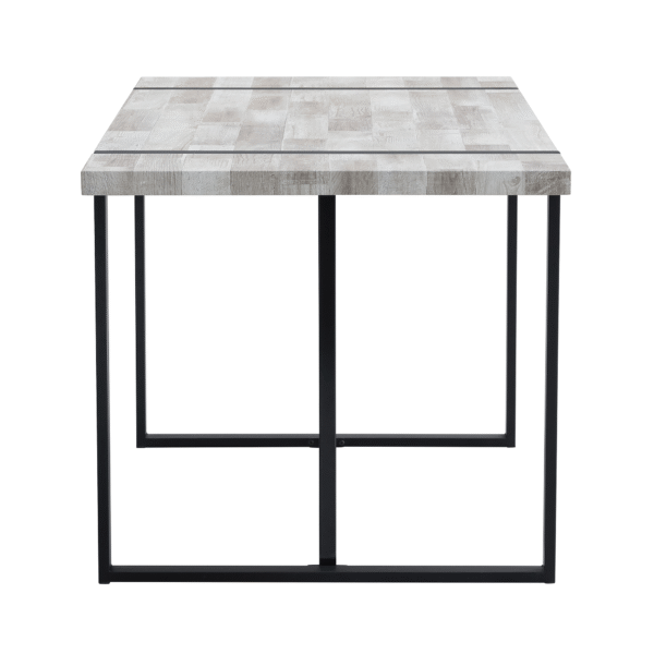 ea99503f90e54973833ce2aa6a3b4f0a_1ceb8094260677ca6564daf4737e6bb6 A minimalist retro rectangular dining table with a specially textured top and black metal legs.Contemporary Minimalist MDF Gray Textured Tabletop.Able To Give People A Visual Beauty With Rules.