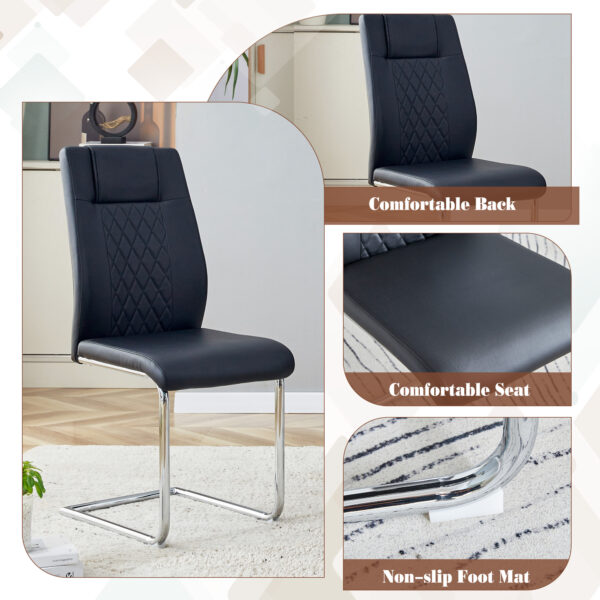 eab9c2bfdb784495ba28326c22590be0_ae4ab5651a5ffca4d3290762f27694b2 Table and chair set.63*31.4 Inch Pandora Patterned Sintered Stone Dining Table Set - 6 Black Chairs With Silver Metal Legs.Modern Light Luxury.Perfect For Dinner Room,Meeting Room,Kitchen,etc.