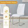 Table and chair set.64.5 x 35.4 Inch Stylish White Marble Textured Dining Table,Perfectly Blending Simplicity And Transparency.Paried With 6 White High-quality PU Chairs With Arched Silver Metal Legs.