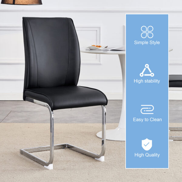 eaf7a296d8584448a6a2c4aca8fd116a_5e74185345874b9d9c973c09503374b2 Luxury Simple Arch Chair - Set of 4 Black PU Material High Resilience Dining Chair with Arched Metal Silver Leg.
