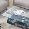 43.3 Inch Modern Two-Tier Coffee Table - Clear Tempered Glass and Black Marble Texture, Multifunctional Storage Design.The bottom tier includes a drawer.Can be used as a coffee table,side table,etc.