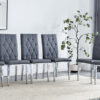6 piece set of gray armless dining chairs brings a touch of elegance and mystery to the dining area with its deep gray tone,The grid and buckle design of the back add a vintage yet fashionable touch