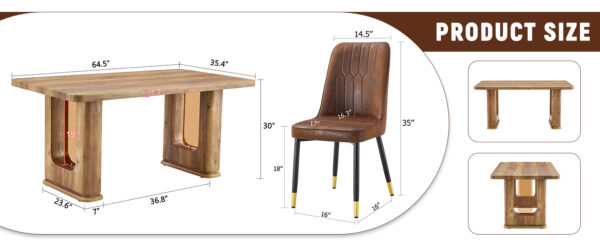 eb1d116359ae45c48b8dc220a100d9a1_649d55faf82e7a48b74866da8494addf Table and chair set.64.5 x 35.4 Inch Stylish Wood Color Textured Dining Table.Paried With 4 BrownTechnology-Fabric Dining Chairs.Suitable for kitchen,Dining room,etc.