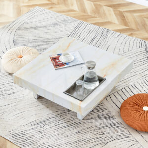 A modern and practical coffee table with imitation marble patterns, made of MDF material. The fusion of elegance and natural fashion 31.4"* 31.4"* 12 "