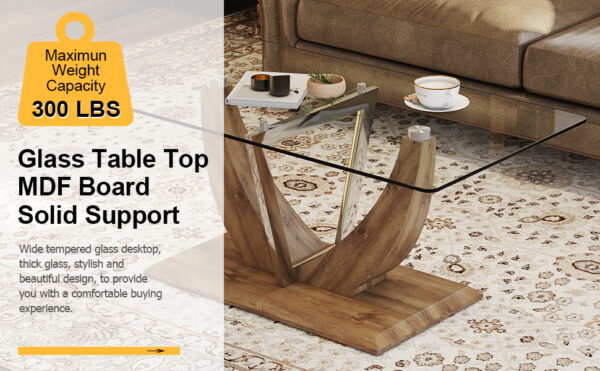eb33305cde55491cb069d8947183ba17_20240321_af4e8fe45647d928f6a6e1cf86901c3f Modern minimalist transparent tempered glass coffee table with wooden MDF legs and stainless steel decorative columns. Computer desk. Game table. CT-907