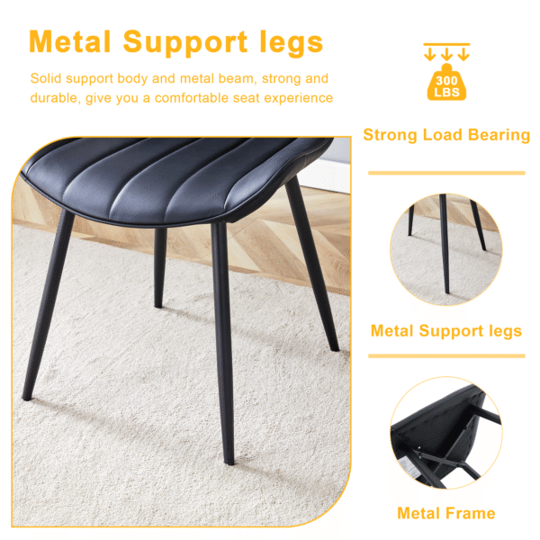 eb62b278b5a44e01a7afbf540f467736_68ca227a08c82d6eb9aa8afc1e9e6b63 Extended Seat Cushion PU Black Dining Chair Set - Four Pieces,Ergonomic Design.Smooth line design,Integral metal leg structure,Can integrate well into various modern home decoration styles.