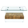 31.4 Inch Modern Two-Tier Square Coffee Table -An Elegant Combination of Clear Glass and Light Wood Texture Sticker.It can be used not only as a coffee table but also as a side table or display stand.