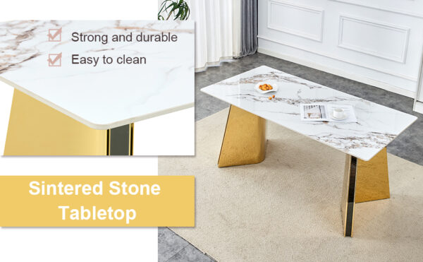 eb7b389ef1e240a68451ba4b51024ed9_4c91d2bd179e08d64e7bbd28e22f7727 63"x31.5x30" Luxurious Cold Jade Slab Dining Table with Golden Stainless Steel Butterfly Legs.The tabletop is designed to be scratch and heat resistant.Slabs Tabletop,Golden Stainless Steels Legs.