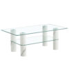 Modern minimalist double layered transparent tempered glass coffee table and coffee table, paired with white MDF decorative columns. Computer desk. Game table. CT-X02