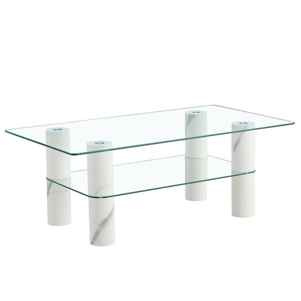 eb882159253c4da2b4e1eed167383c4b_20240311_2170458e4d1b393866bef5dba0f93931 Modern minimalist double layered transparent tempered glass coffee table and coffee table, paired with white MDF decorative columns. Computer desk. Game table. CT-X02