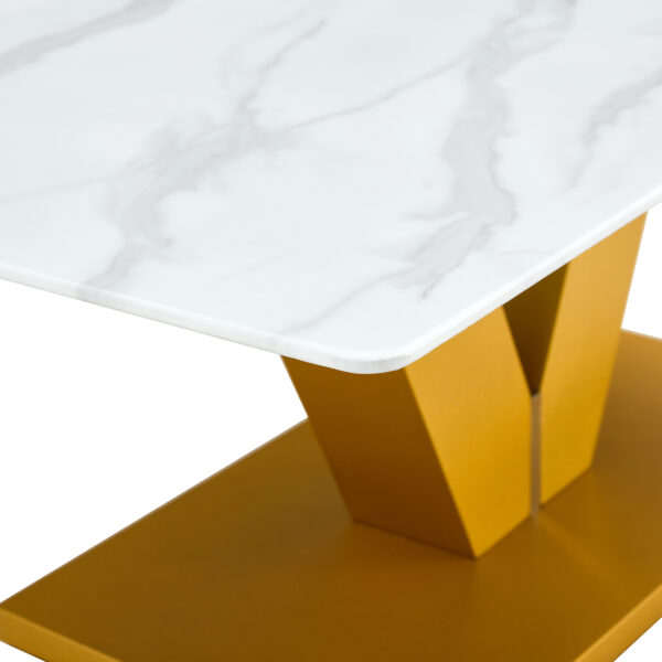 eb90242633694796bdc666a6a6e23ad9_84d3a19f72e5141cd7c18737cb5602da Modern minimalist coffee table. Tempered glass with stickers tabletop,golden MDF pillars. Suitable for living room and dining room