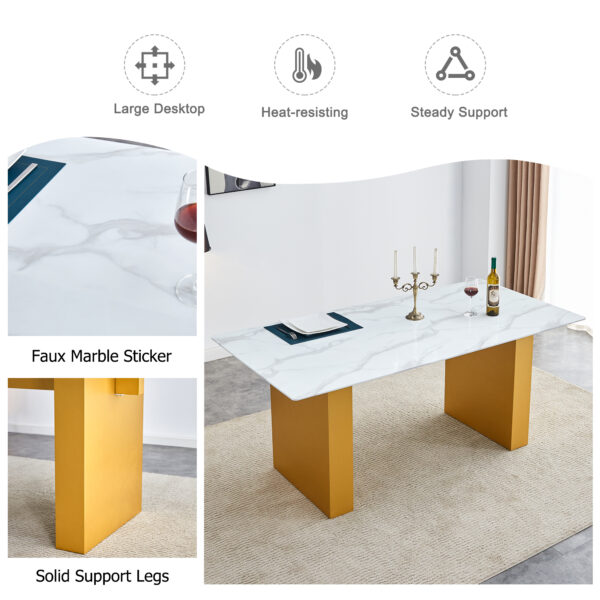 eba6d56112e9435384bb7f06e345f264_4e6e795e1644077e03b2dc93ffce2e62 Large modern rectangular table with 0.4 inch patterned tabletop and large MDF table legs, suitable for kitchen, dining room, and living room 71 "* 35.4" * 30 " 1546