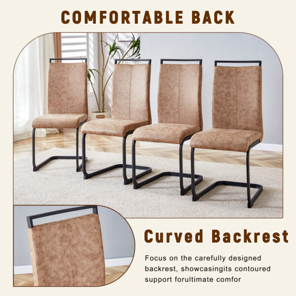 eba82018daf74c6990c83ad904b6b9ff_18df6a935777de7d0c452a377b5286a1 Table and chair set.64.5 x 35.4 Inch Stylish Wood Color Textured Dining Table.Perfectly Blending Simplicity And Transparency.Paried With 6 Brown technology fabric chairs with arched black legs.