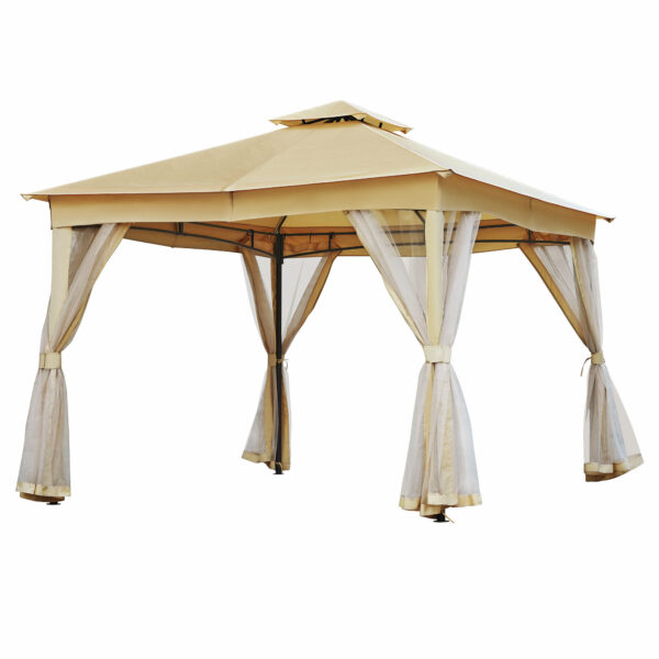 TREXM 10x12 Outdoor Gazebo Tent with Double Roofs, Patio Gazebo with Mosquito Netting, Patio Canopy for Backyard, Garden, Lawn and Deck (Beige)