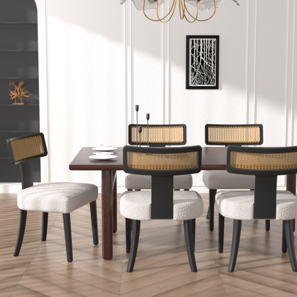 ebae79644ec4499d82fd2c962c48eec0_50d7fdf4f4b660b2a8ce66937067ede0 Mid Century Modern Dining Chairs Set of 2,Solid Wood and Rattan Net Back,Dining Room Chairs Accent Side Chairs for Dining Room,Black Frame and Beige Set Coushion