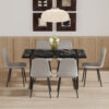 Table and chair set.Modern Black Marble Pattern MDF Dining Set - 55"x31.4" with 6 Light Gray Linen Fabric Chairs.Iron Pipe Spraying Chair Legs.Suitable for kitchen,Dining room,etc.