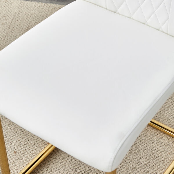 Modern dining chairs, dining room chairs, and golden leg cushioned chairs made of artificial leather, suitable for kitchens, living rooms, bedrooms, and offices. Set of 6 pieces (white+PU )C-001