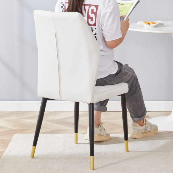 ebdb3cb885954ef5a1a09e3977959ae1_16c87453bd3fcd7af09f3749c5066bb2 4 modern dining chairs with stylish PU patterned backrest and black metal legs for a comfortable home experience in the kitchen, bedroom and office.