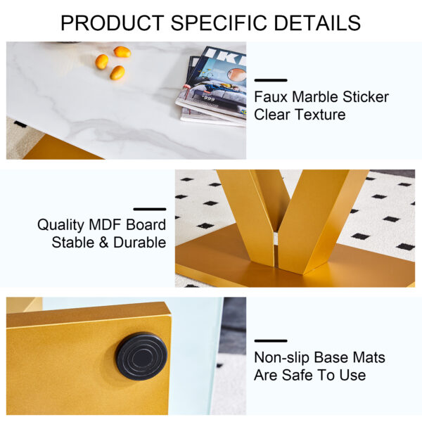 ebf59f4573a34e52be375f10e0608cb7_b8d0db3cfd7de4ce2f2dae6ca38928a4 Modern minimalist coffee table. Tempered glass with stickers tabletop,golden MDF pillars. Suitable for living room and dining room