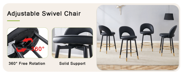 ec4b68d8364249f5bfc53ff2fa9019b8_d92e28be833da4901f88f3069cc1404d 360 ° rotatable bar chair.Modern PU comfortable upholstered bar chair with smooth and beautiful black metal legs for dining room, kitchen, terrace and guest office chair.Set Of 2.W1151P153939