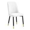 Table and chair set.The table has a glass top with imitation marble pattern stickers and stainless steel golden legs. Paried with chairs with PU artificial leather backrest cushions and black legs.