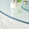 Double layer rotatable round glass.The rotatable design makes it more convenient to retrieve and place items.The upper glass has a diameter of 30.3 inches, while the lower glass15 inches.
