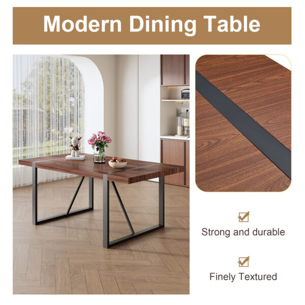 ec626861b08e495ca94e5ab3ca95ea33_c048f274c116b6ec30aa4c57c3d836ec Table and chair set.Industrial Style Walnut-Colored Rectangular Dining Table - 71"x39.3" Large Size.Paired with 6 brown technology fabric chairs with Featuring arched black Metal legs.